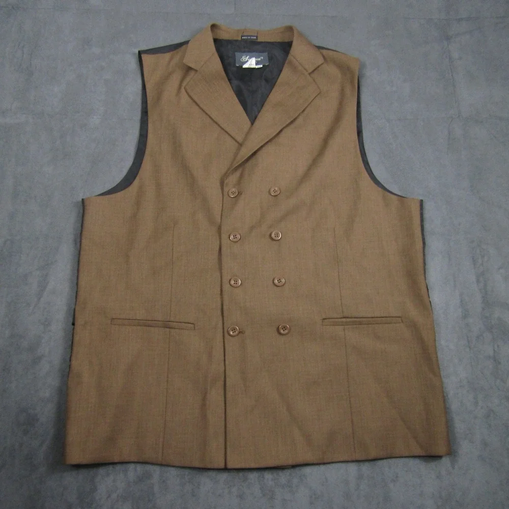 Successo Suit Vest Men 46R Brown Double Breasted Notched Lapel Formal Waistcoat
